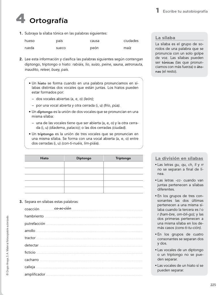 Ejercicios de Ortografía y Sílabas | PDF | Lingüística | Voz humana
