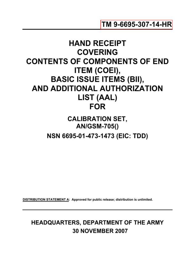 Calibration Set Hand Receipt Overview | PDF