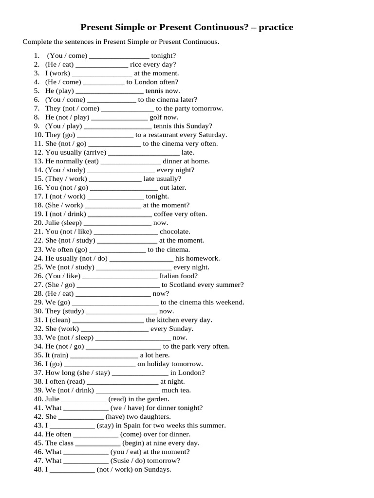 Present Simple or Present Continous, A1, Practice | PDF | Cuisine | Foods