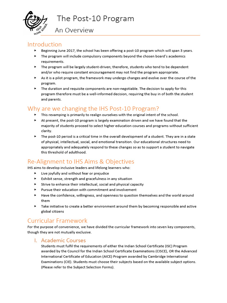 IHS Post-10 Program Overview | PDF | Leadership | Social Psychology
