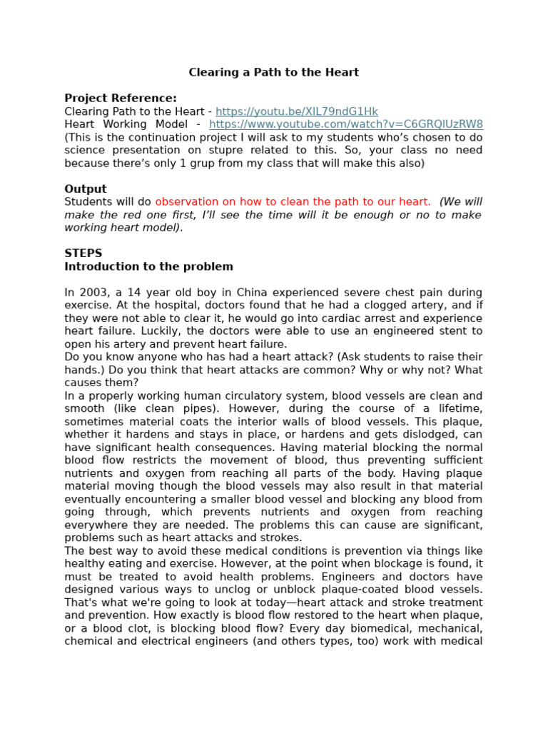 Unclogging Arteries: Student Project Guide | PDF | Heart | Myocardial ...
