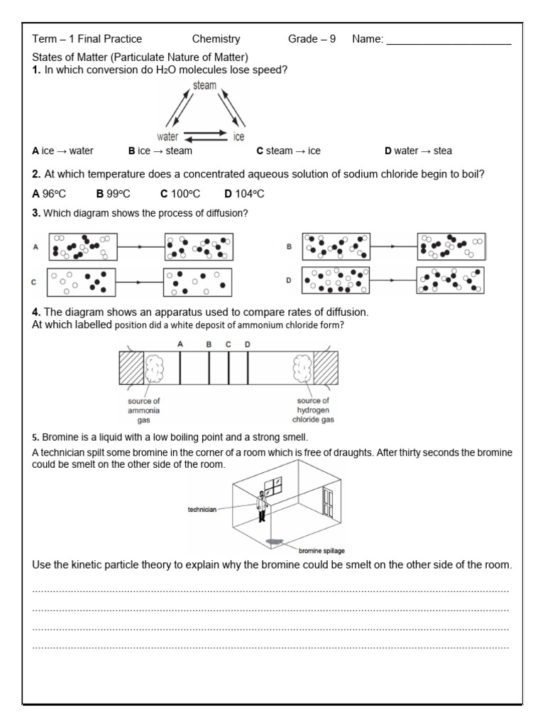 9th Grade Chemistry Practice Exam | PDF | Chemical Bond | Atoms