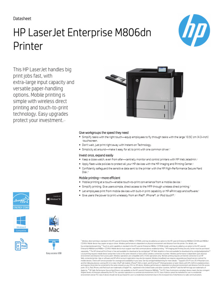 HP LaserJet Enterprise M806dn | PDF | Microsoft Windows | 64 Bit Computing