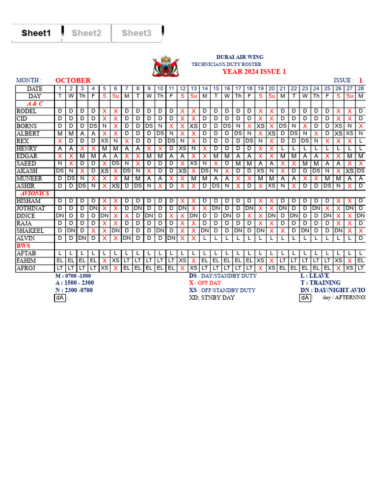 Re Techs Duty Roster October 2024 Issue 1 | PDF