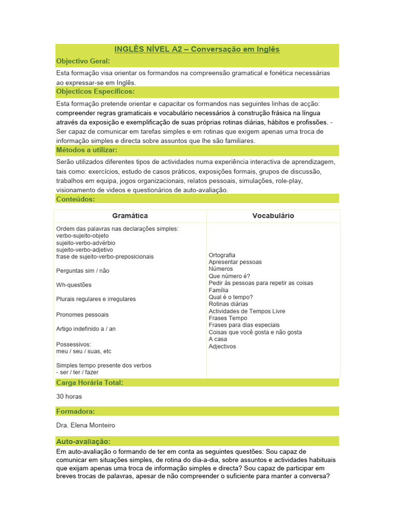 Curso de Conversação em Inglês A2 | PDF | Pronome | Comunicação humana