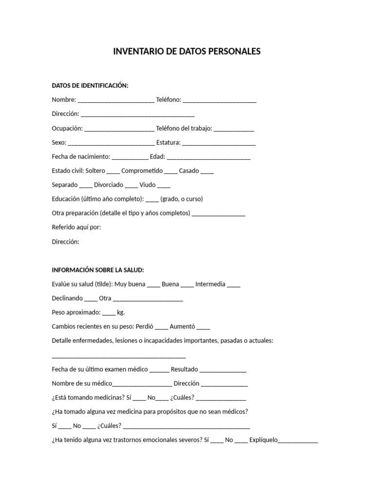 Formulario de Inventario Personal | PDF