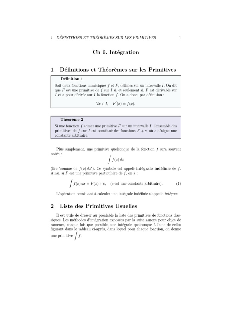 Définitions et Théorèmes sur les Primitives | PDF | Intégral ...