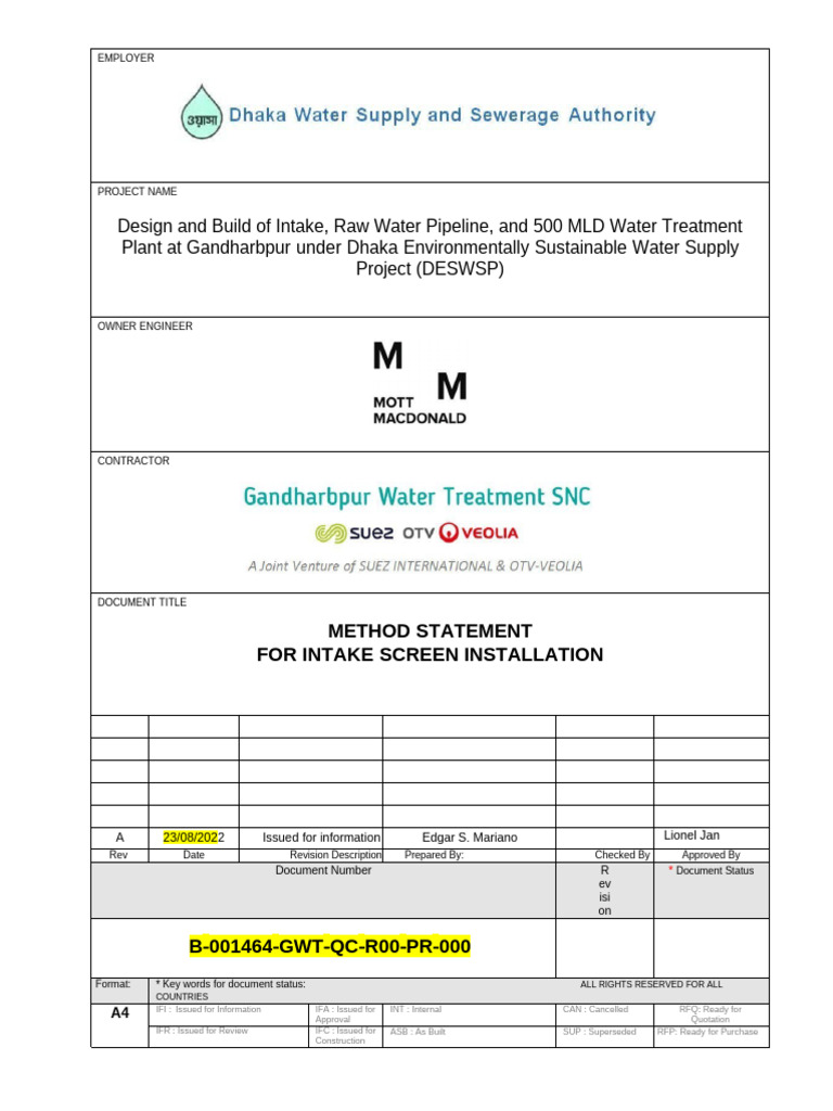 Method Statement Intake Screen Installation | PDF | Quality Assurance
