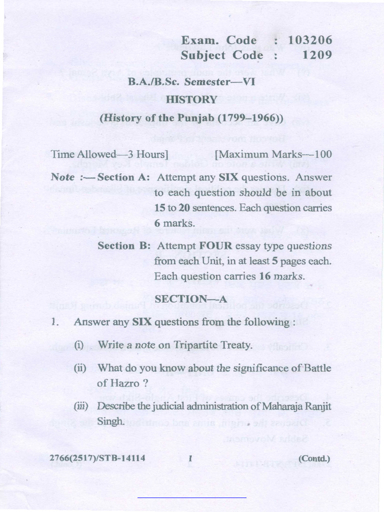 history o p_ba.bsc_6th sem_2017 | PDF | Indian Religions | Punjab