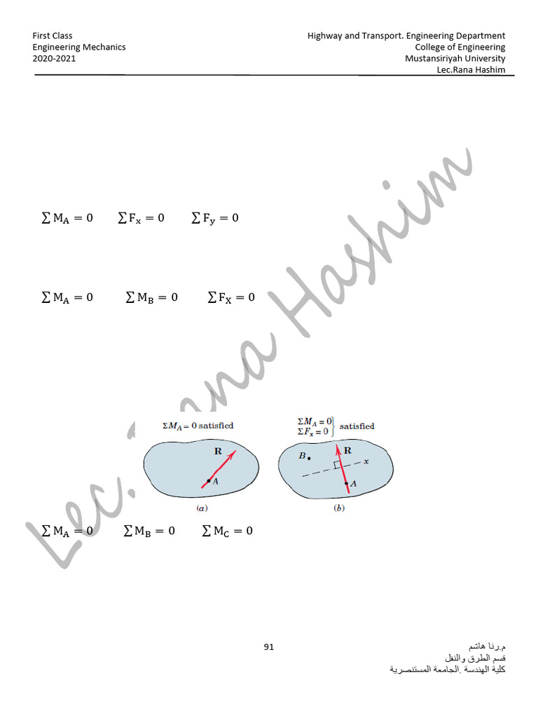 4.2.2 Equilibrium of Bodies Acted On by Non Concurrent Coplanar Force ...
