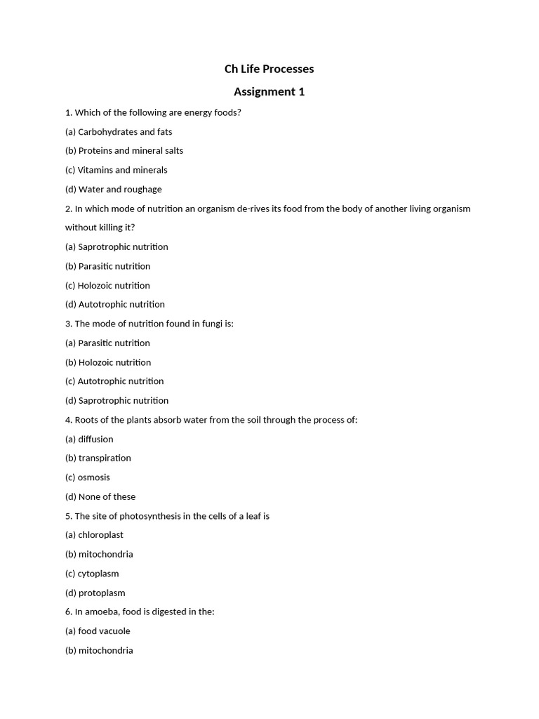 Life Processes: Nutrition and Digestion Quiz | PDF | Digestion | Nutrition