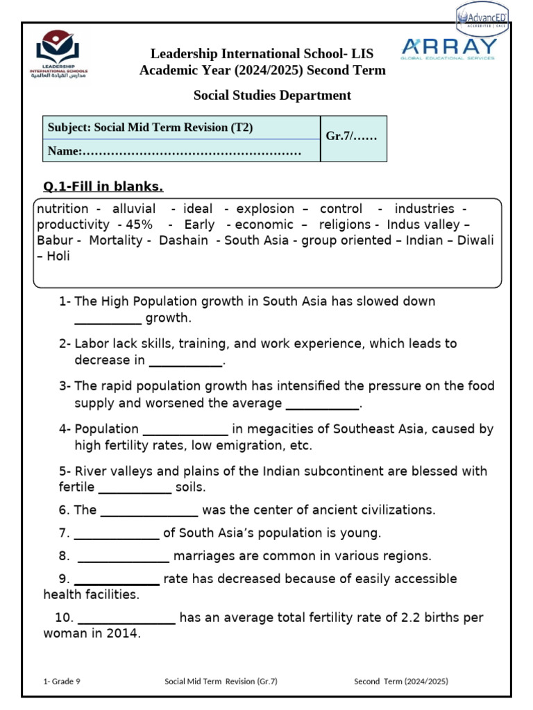 Leadership International School-LIS Academic Year (2024/2025) Second ...