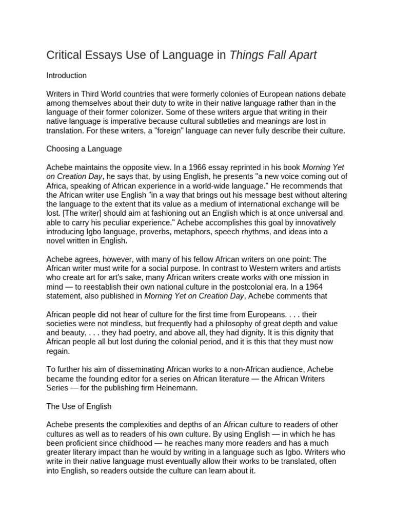use-of-english-lang-in-things-fall-apart-pdf-linguistics-human