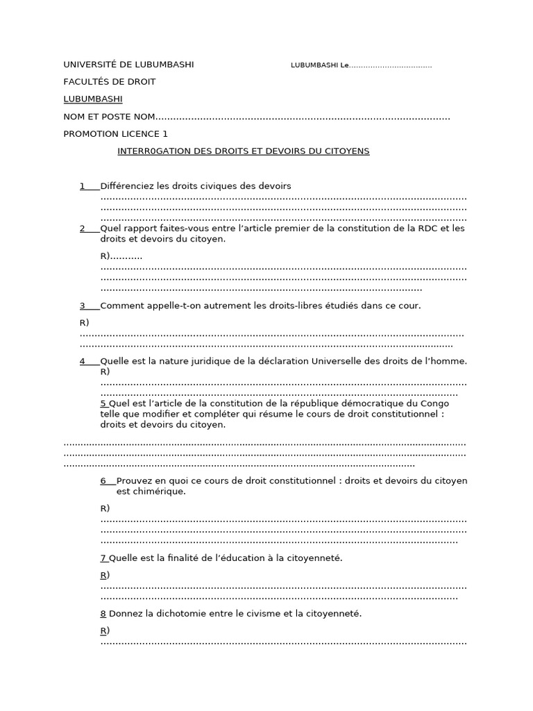 Droits et Devoirs du Citoyen en RDC | PDF | Constitution | Chartes ...