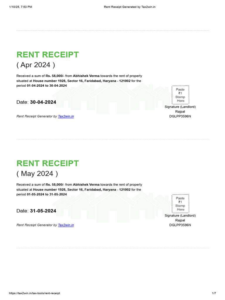Rent Receipts Generator - Generate Free Rent Receipts Online - Tax2win ...
