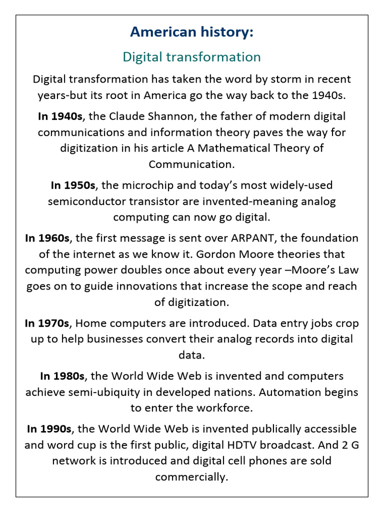 Evolution of Digital Transformation in America | PDF | Gross Domestic ...