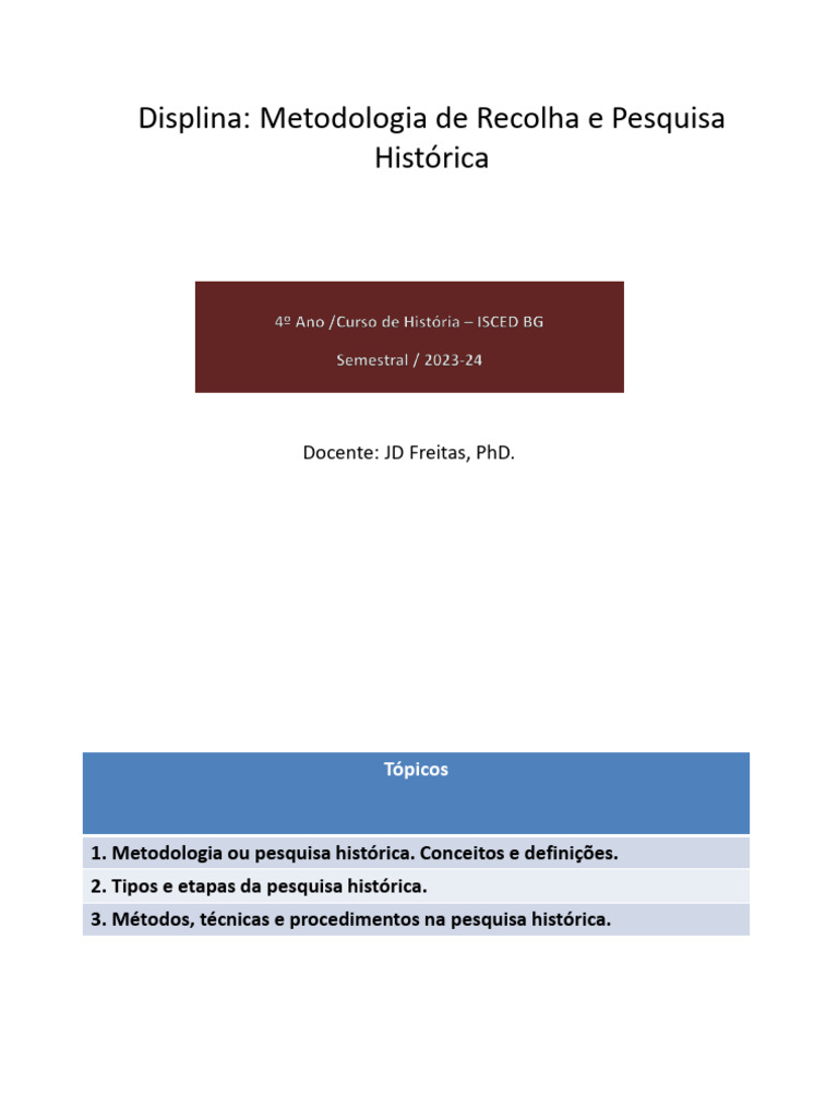 Metodologia da Pesquisa Histórica | PDF | Método científico | Pesquisa ...
