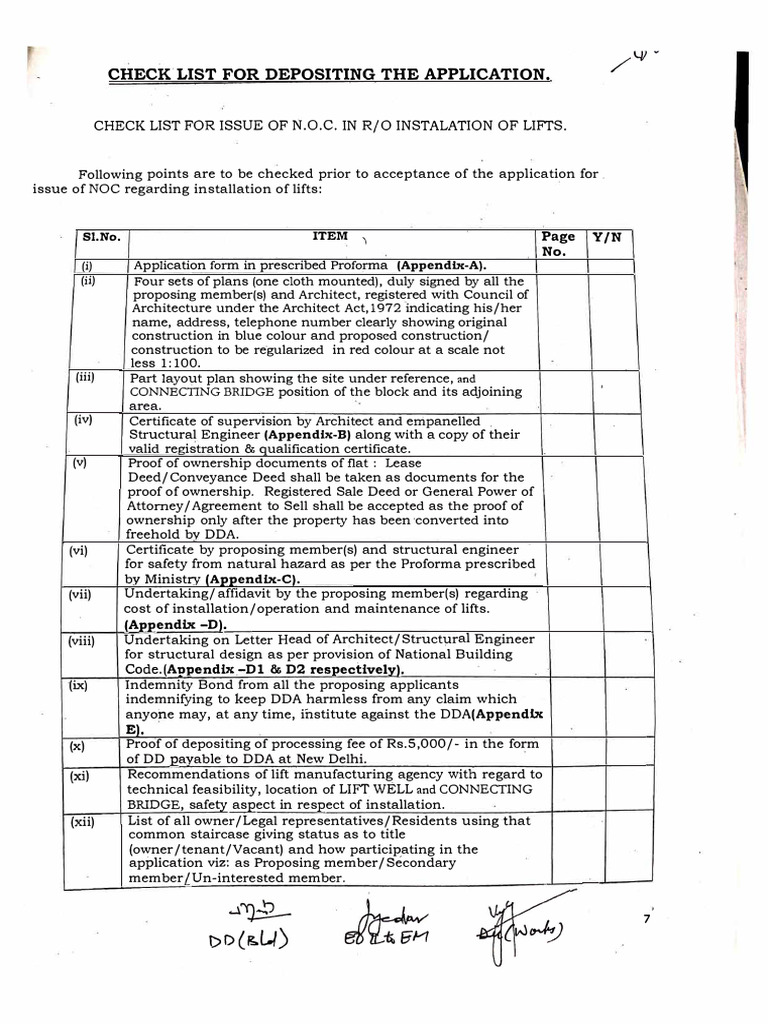 Check List For Depositing The Application For Lift - Installation - DDA ...