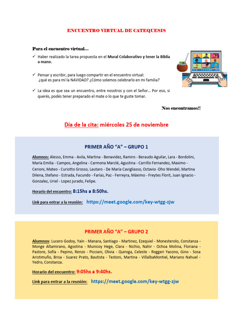 Encuentro Virtual 12 Primer Año A | PDF