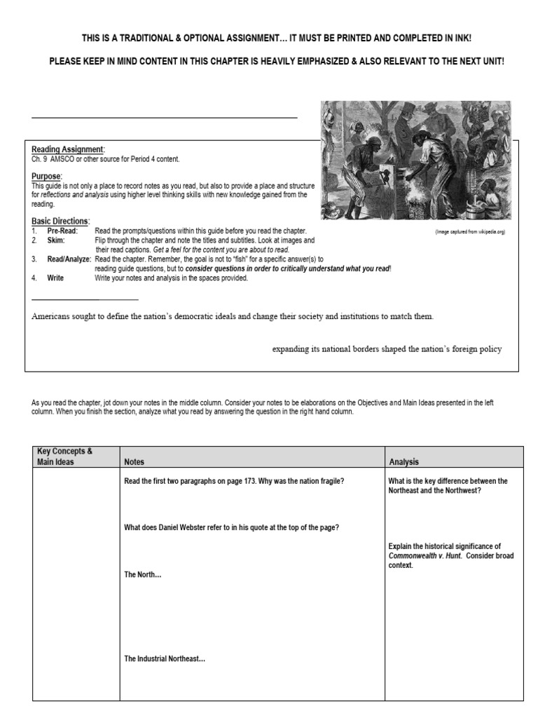 AMSCO+Ch+9+Reading+Guide | PDF | Slavery In The United States | Slavery