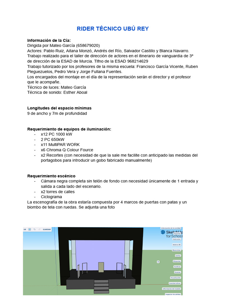 Rider Técnico Ubú Rey ESAD Murcia | PDF