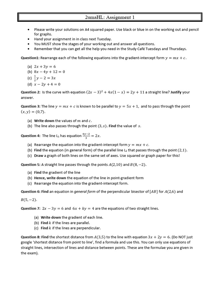 Math Assignment: Line Equations & Graphs | PDF | Mathematical Objects ...