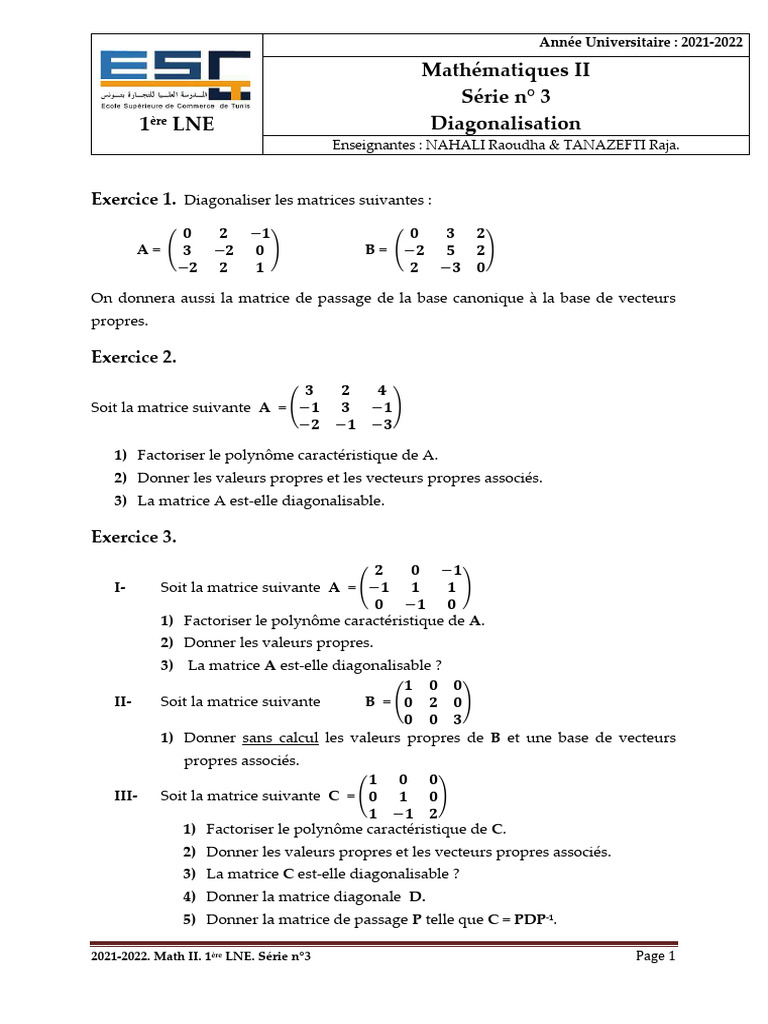 Diagonalisation des Matrices et Polynômes | PDF | Matrice ...