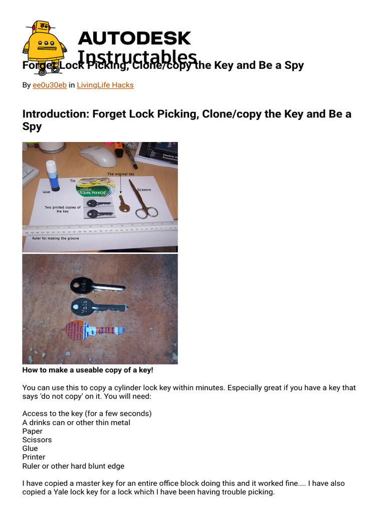 Forget Lock Picking, Clone - Copy The Key and Be A Spy - 6 Steps ...