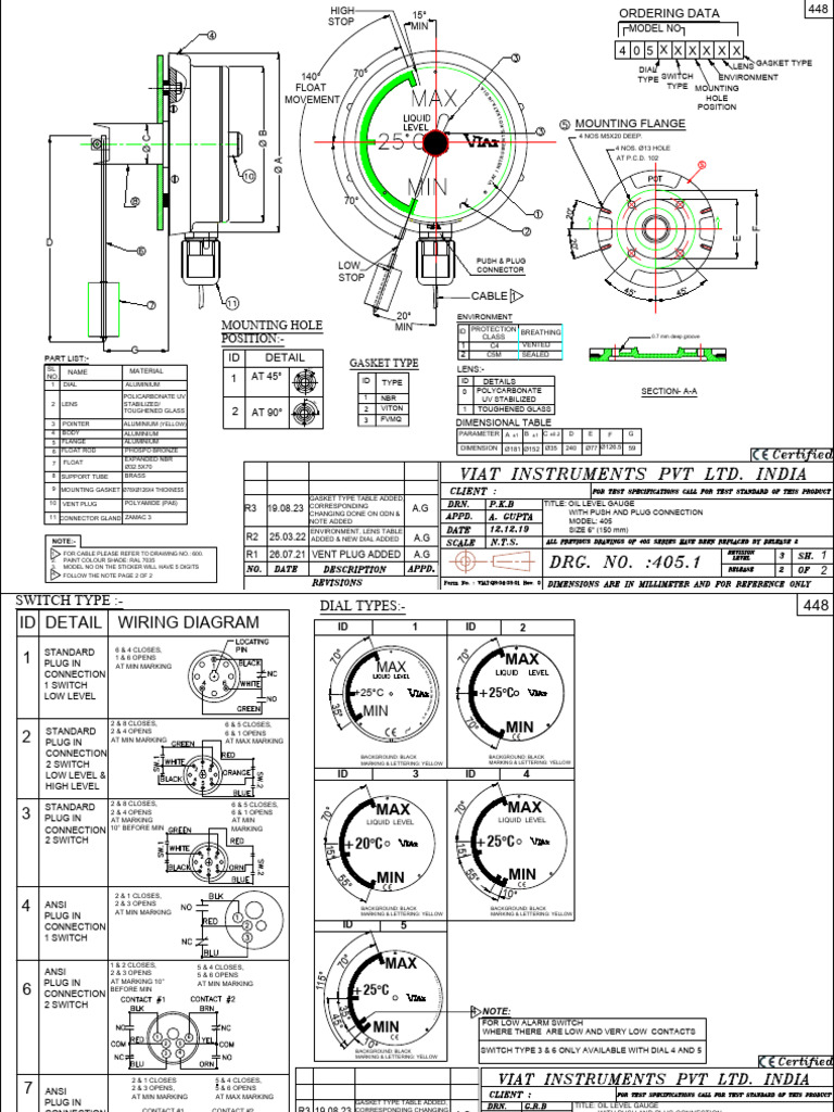 405 Oil Level Gauge Specifications | PDF | Equipment | Manufactured Goods