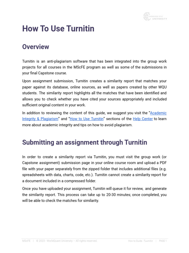 Using Turnitin for Academic Integrity | PDF | Turnitin | Computing