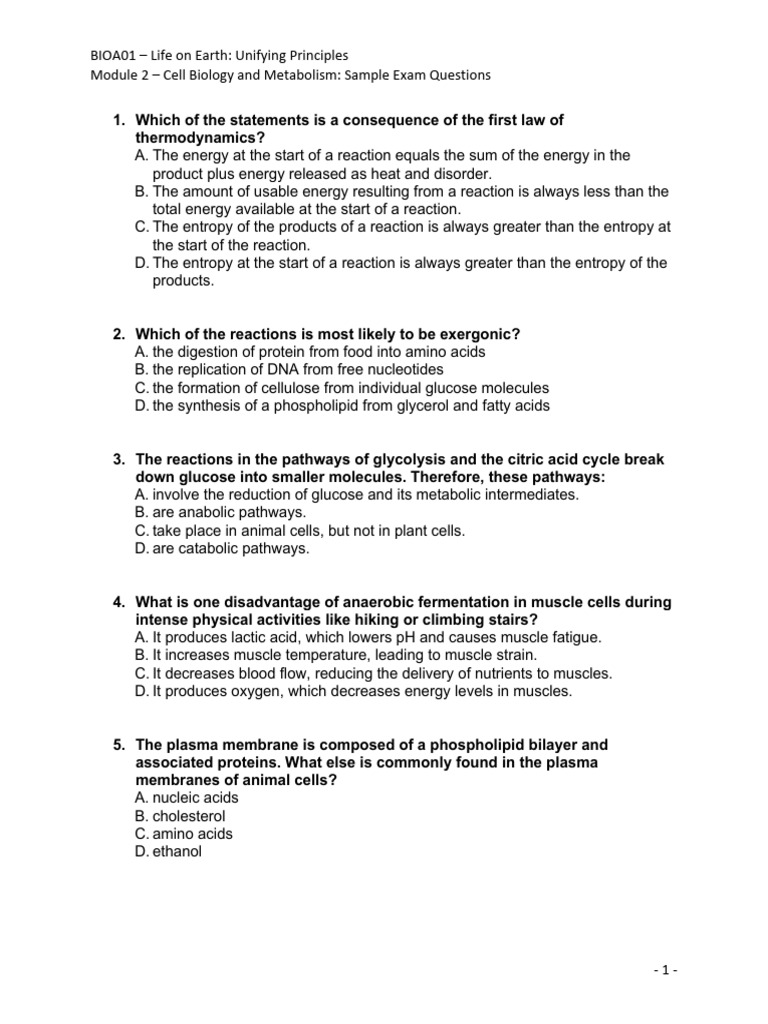 2024 Sample Questions+%28Module+2%29 | PDF | Cellular Respiration ...