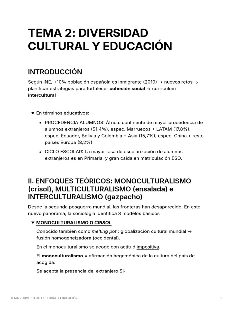 Diversidad Cultural en la Educación | PDF | Multiculturalismo ...