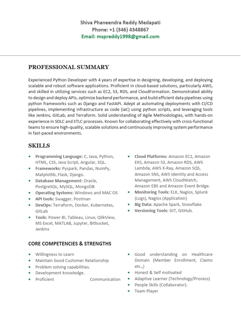 Python Developer Resume and Skills | PDF | Amazon Web Services | Databases