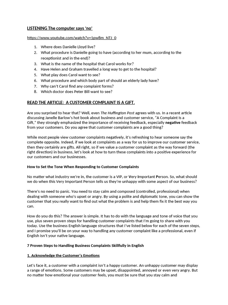 customer service (listening and reading) | PDF