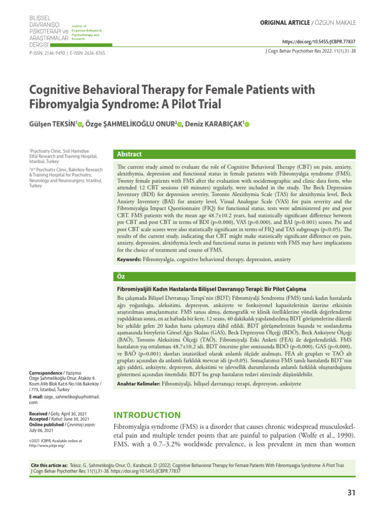 77-1619786134 fibro | PDF | Cognitive Behavioral Therapy | Fibromyalgia