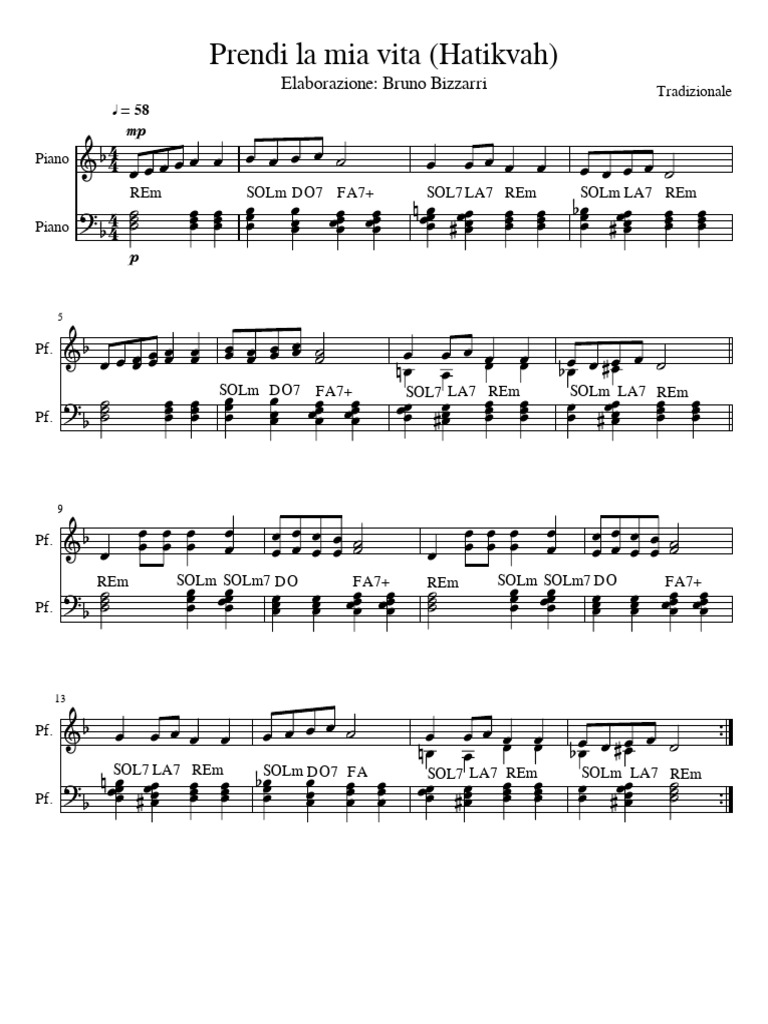 Prendi La Mia Vita (Hatikvah) | PDF