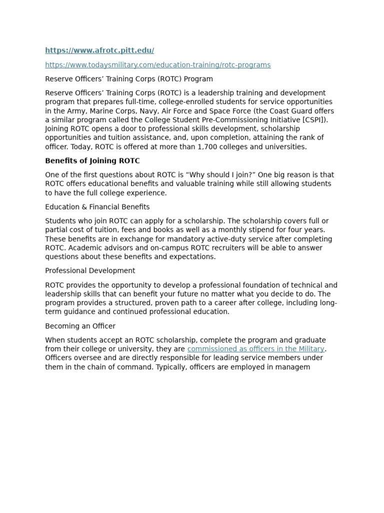 Airforce ROTC info | PDF | Reserve Officers' Training Corps | Officer ...