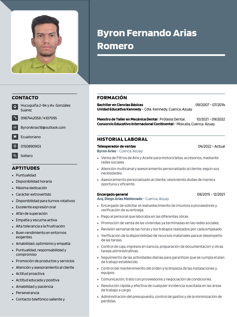 Byron Fernando - Arias Romero - CV1 | PDF | Soporte técnico