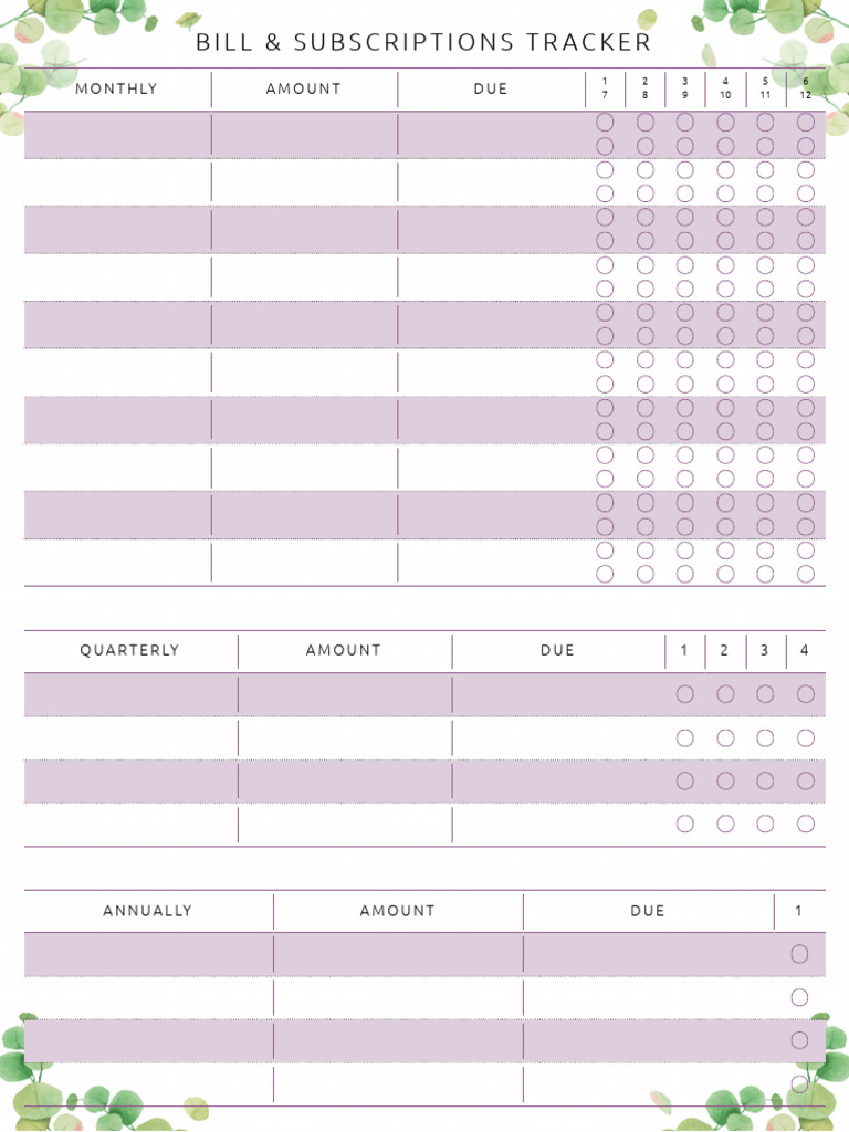Bill Subscriptions Tracker-Letter | PDF