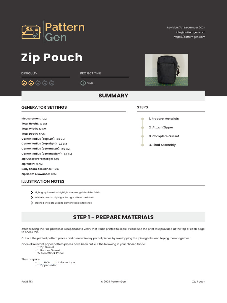 Zip Pouch - H16xW10xD5 - Instructions | PDF | Seam (Sewing) | Sewing