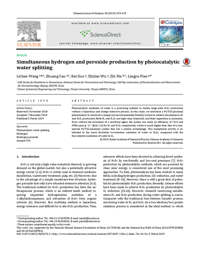 Efficient Photocatalytic H2 and H2O2 Production | PDF | Hydrogen ...