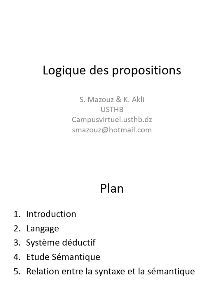 Logique des Propositions et Systèmes Déductifs | PDF | Interprétation ...