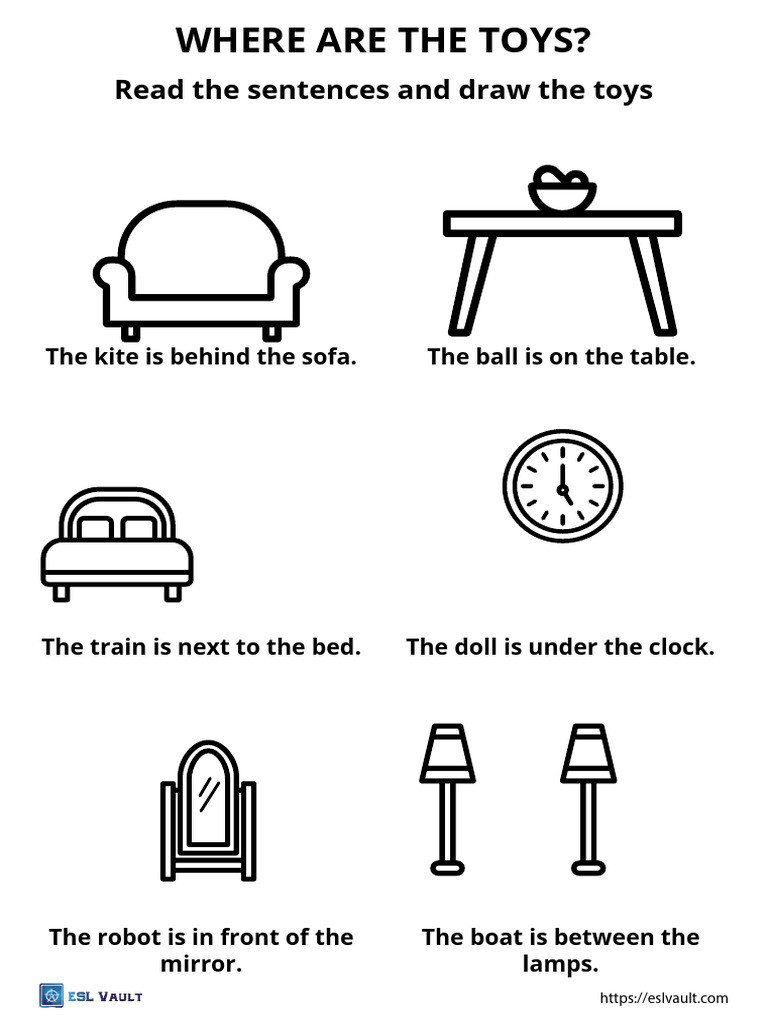 Toys Preposition Drawing Worksheet | PDF