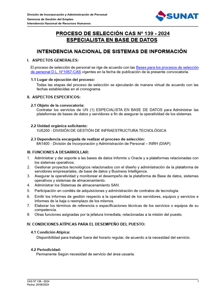 Proceso de Selección Cas #139 - 2024 Especialista en Base de Datos ...