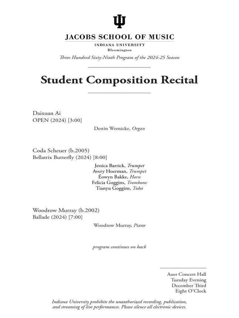 IU Student Composition Recital Program | PDF