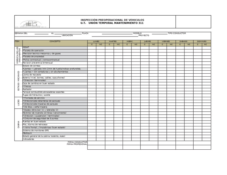 Inspección Preoperacional de Vehículos | PDF | Carros deportivos ...