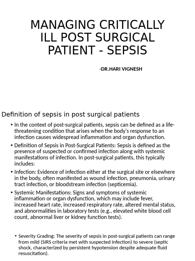 Managing Critically Ill Post Surgical Patient - Sepsis | PDF | Sepsis ...