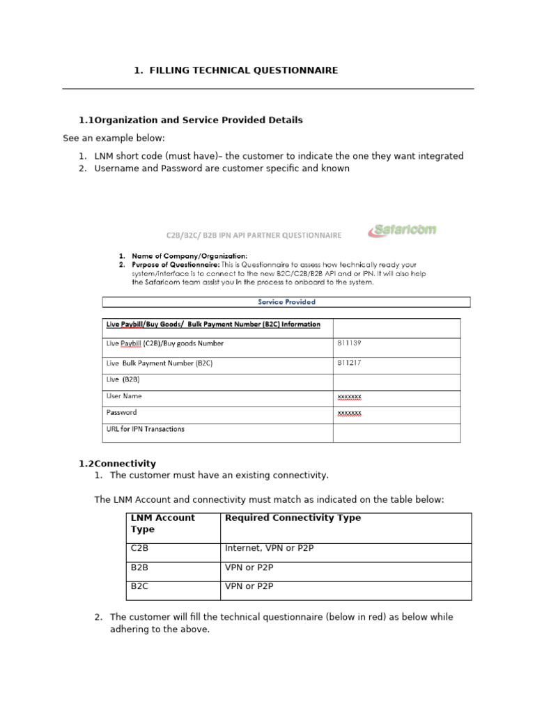 Technical Questionnaire for Integration | PDF