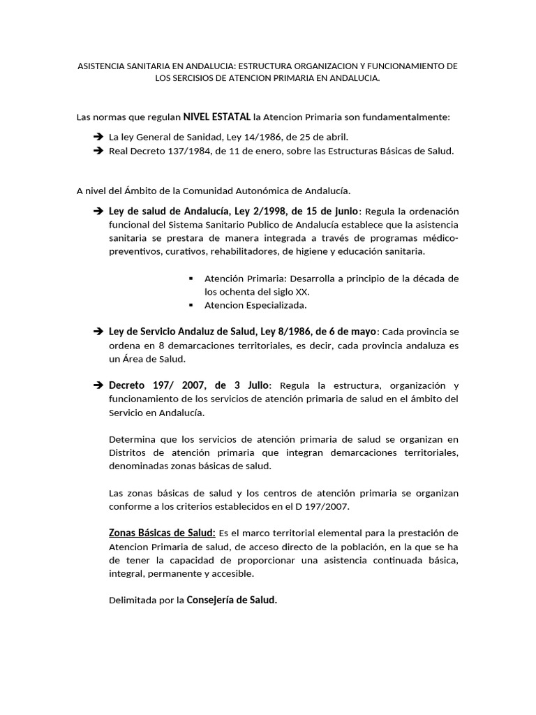 Estructura de Atención Sanitaria en Andalucía | PDF | Hospital | Medicina