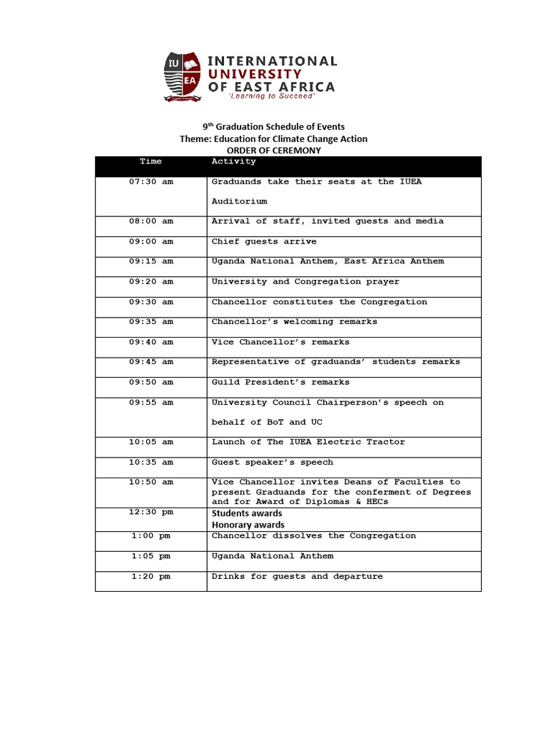 9th Graduation Ceremony Schedule 2023 | PDF